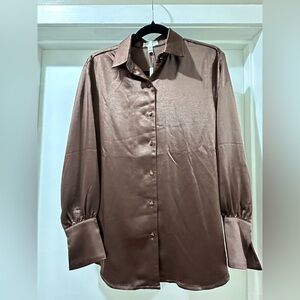 Pretty Lavish - Satin Brown Button-Up Shirt